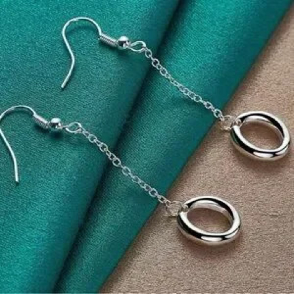 Silver Round Drop Chain Earrings